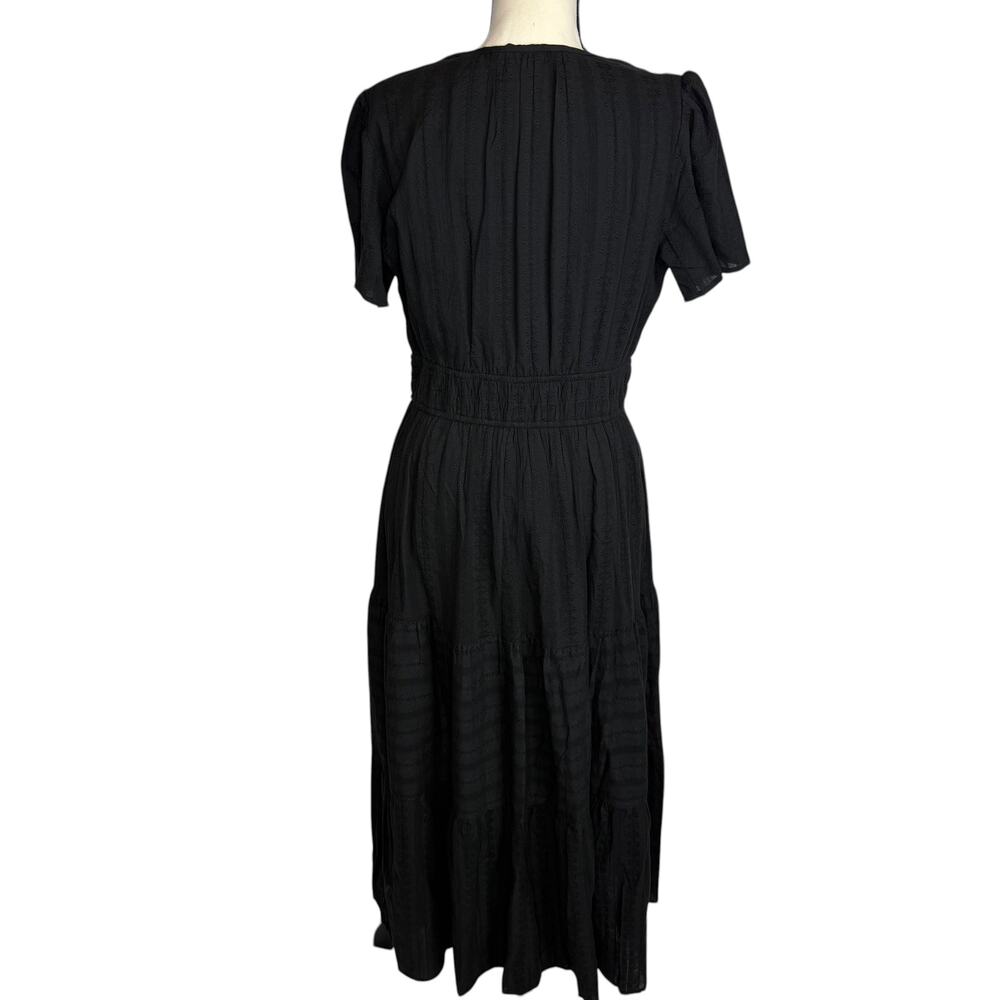 Black Midi Dress Size M Puff Sleeve Elastic Waist Casual Minimalist - Picture 5 of 7